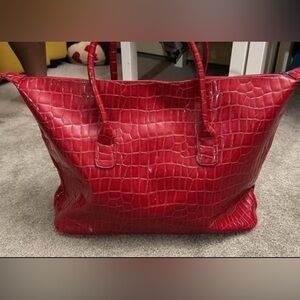 Elizabeth Arden Red Croc-Embossed Faux Leather Tote Bag 18” x 15” x 6”